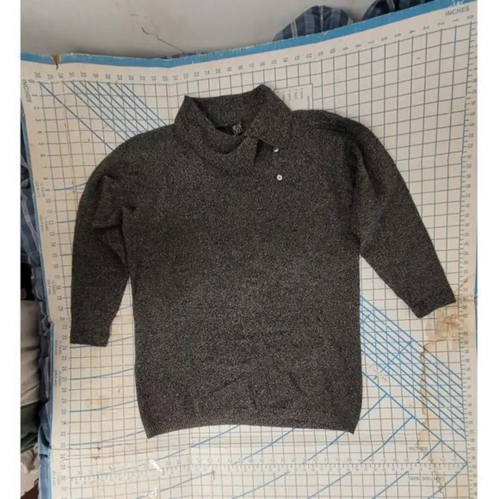 Helen HSU N.Y. Vintage Gray Speckled Knit Button Cowl Neck‎ Lagenlook Sweater